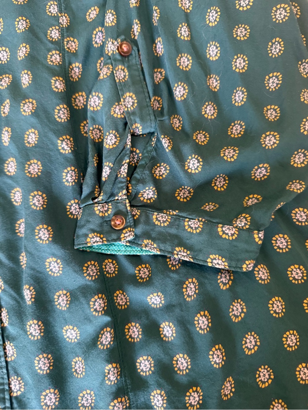 Anthropologie Teal Button-Down Shirt with Cream Dot Motif - Picture 5 of 8